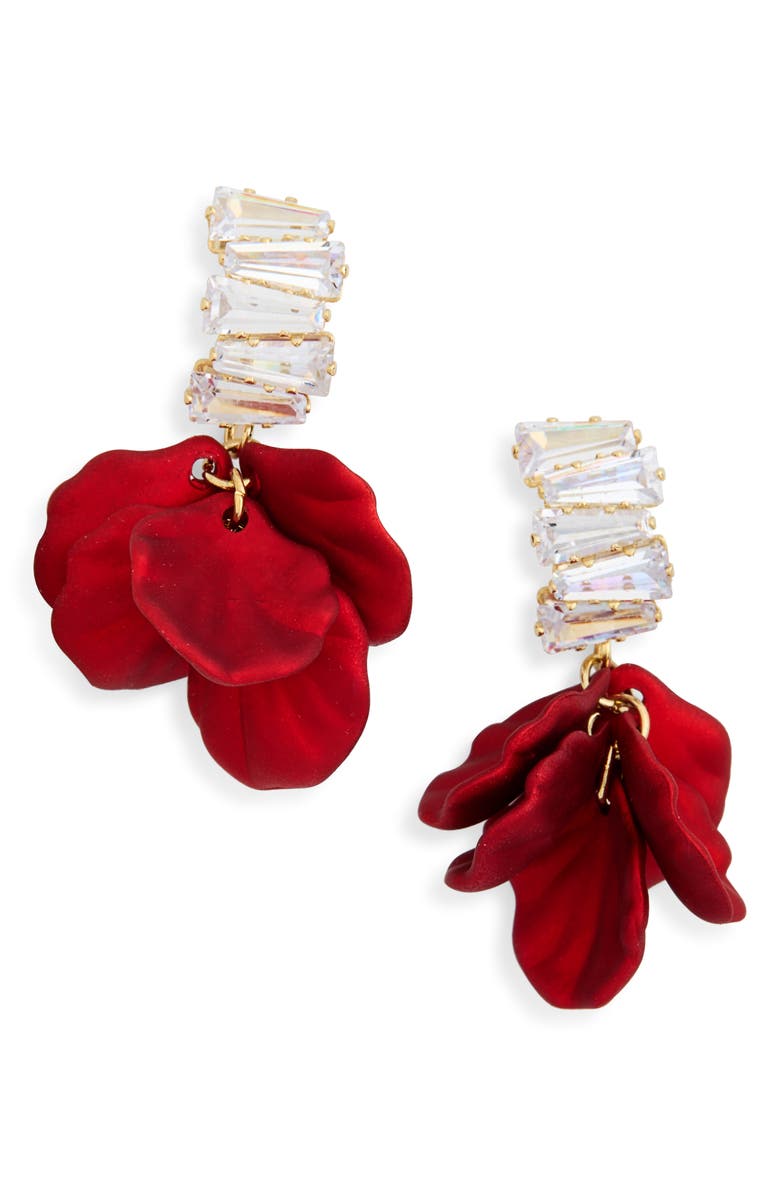 EYE CANDY LOS ANGELES Carla Cubic Zirconia Rose Petal Drop Earrings, Main, color, Red