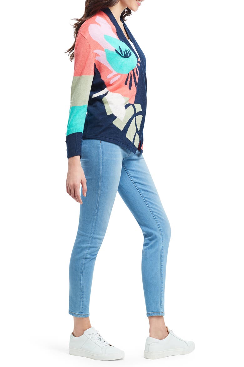 Bursting Petals Knit Cardigan, Alternate, color, INDIGO MULTI