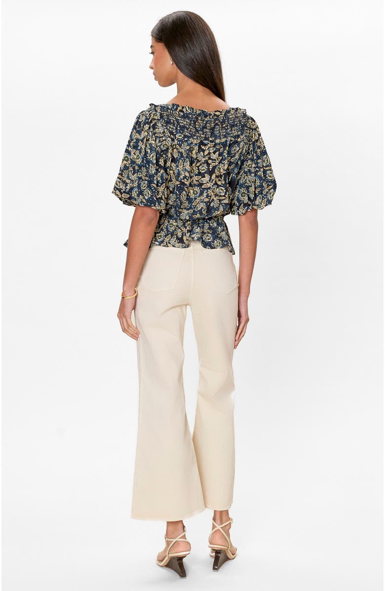 Rebecca Taylor Charlene Smocked Top, Alternate, color, Navy Multi