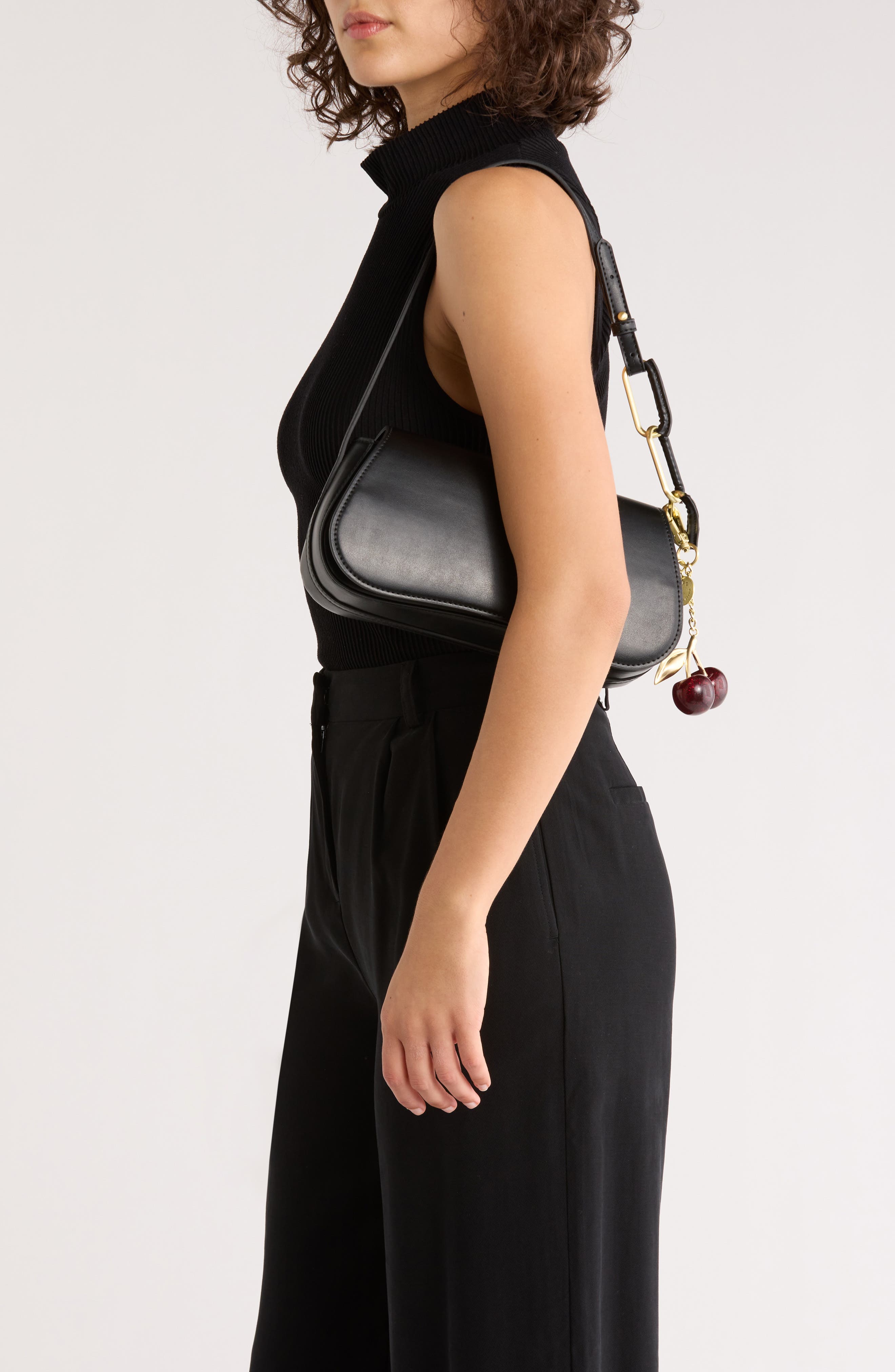 BCBG Covered Rings Shoulder Bag, Alternate, color, Black