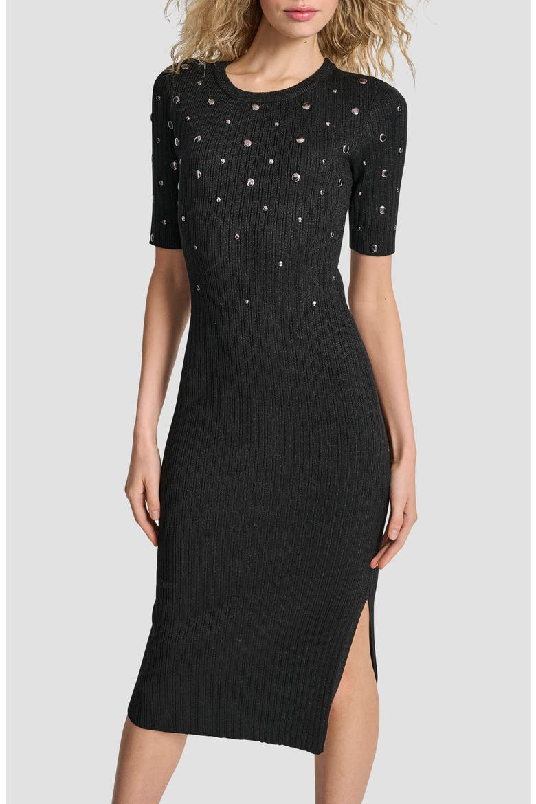 Metallic Studded Sweater Dress, Alternate, color, BLACK