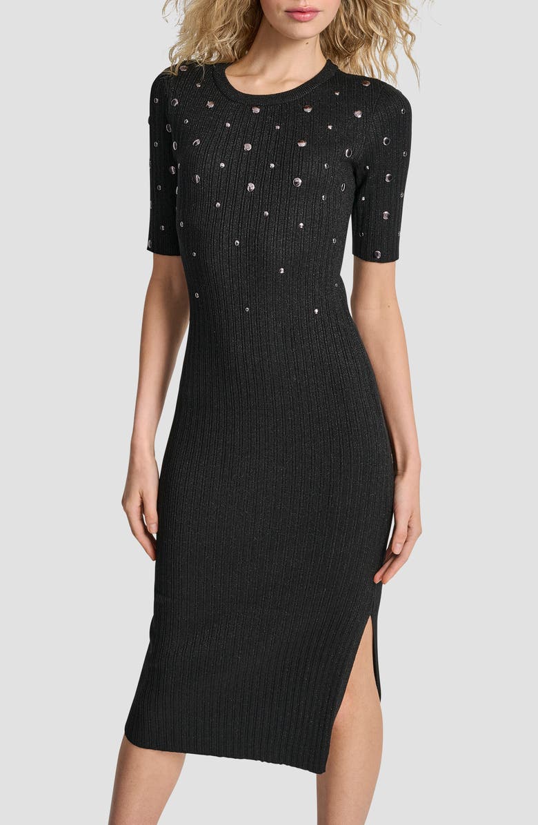 DKNY Metallic Studded Sweater Dress, Alternate, color, Black