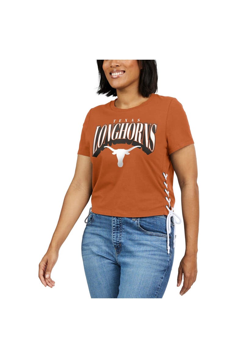 Women's WEAR by Erin Andrews Texas Orange Texas Longhorns Side Lace-Up Modest Crop T-Shirt, Alternate, color, Burnt Orange