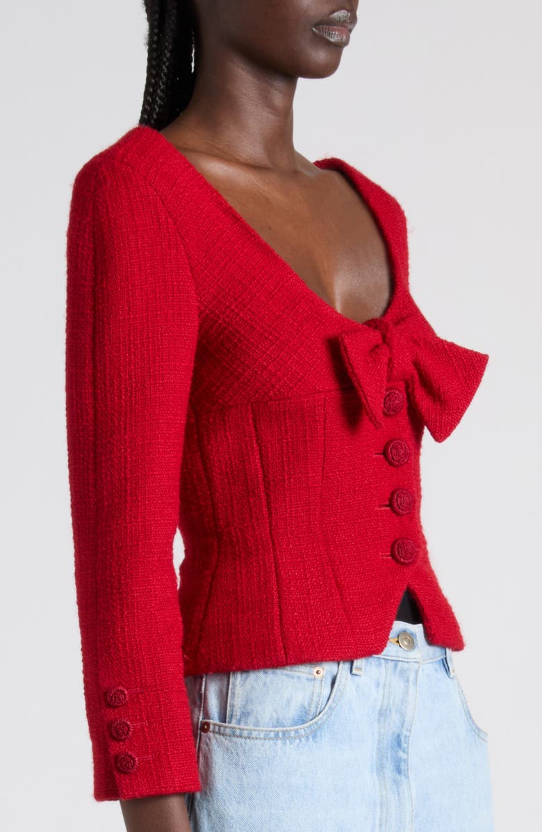 Valentino Bow Detail Tailored Tweed Jacket, Alternate, color, Red