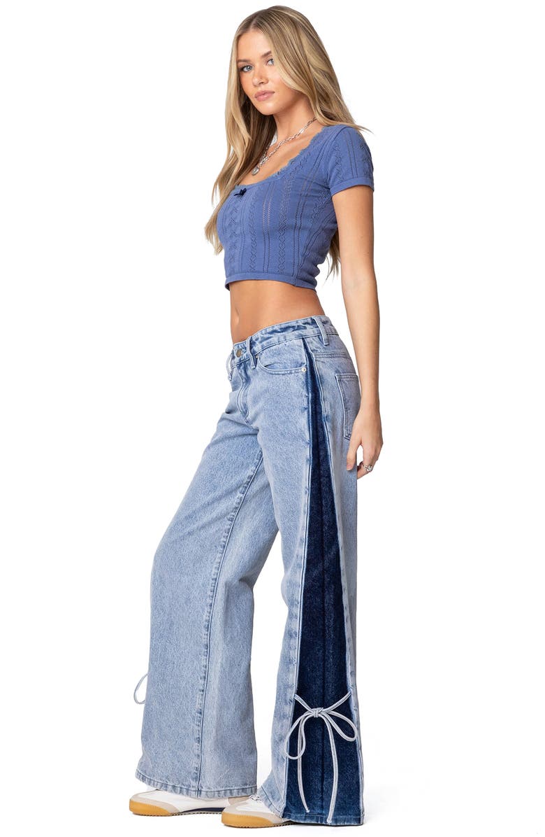 EDIKTED Contrast Panel Low Rise Wide Leg Jeans, Alternate, color, Blue