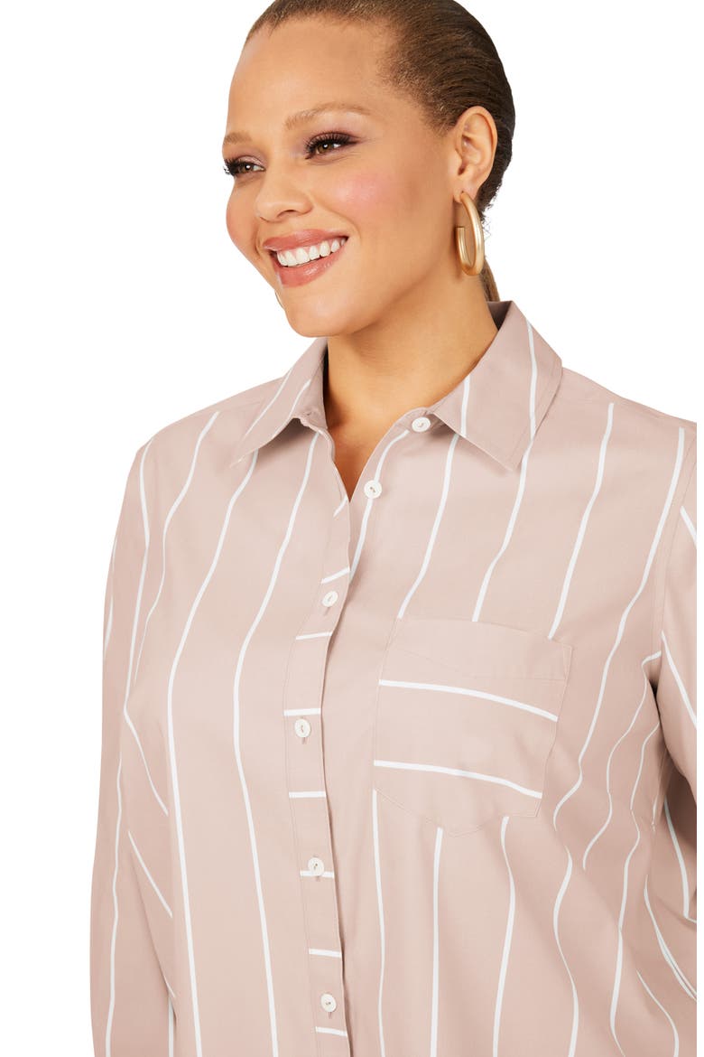 Simply Stripe Button-Up Shirt, Alternate, color, BIRCH WOOD