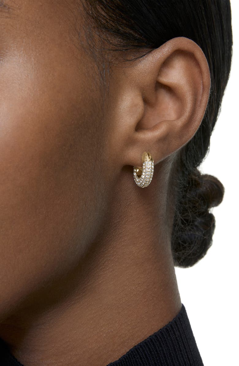 Swarovski Dextera Pavé Hoop Earrings, Alternate, color, Crystal Gold