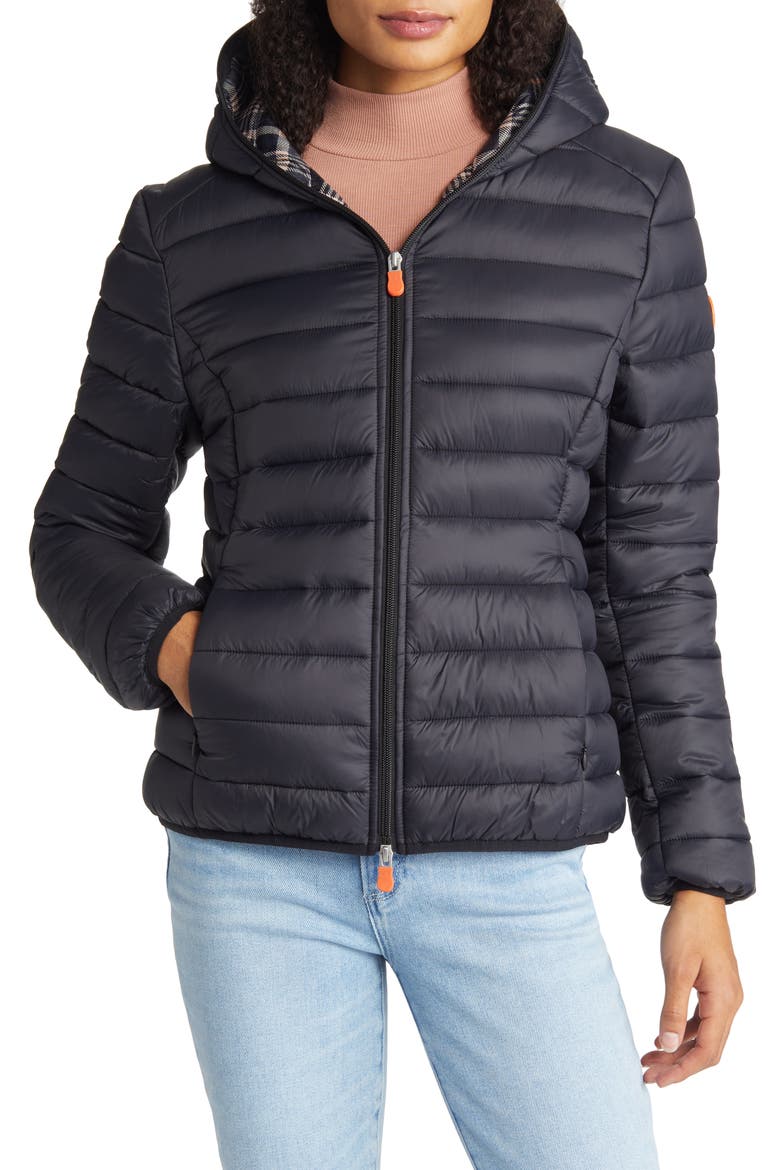 Demi Water Repellent Recycled Nylon Puffer Jacket, Alternate, color, BLACK MODERN TARTAN
