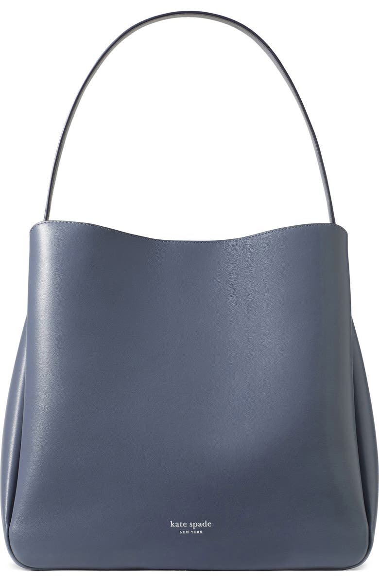 Kate Spade New York large grace leather shoulder bag, Main, color, Cinder Grey