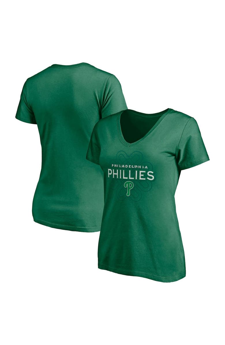 FANATICS Women's Fanatics Branded Kelly Green Philadelphia Phillies St. Patrick's Day Celtic Knot V-Neck T-Shirt, Main, color, 