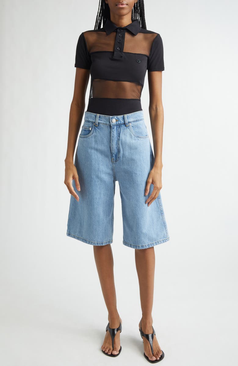 Coperni Stripe Sheer Polo, Alternate, color, Black Black