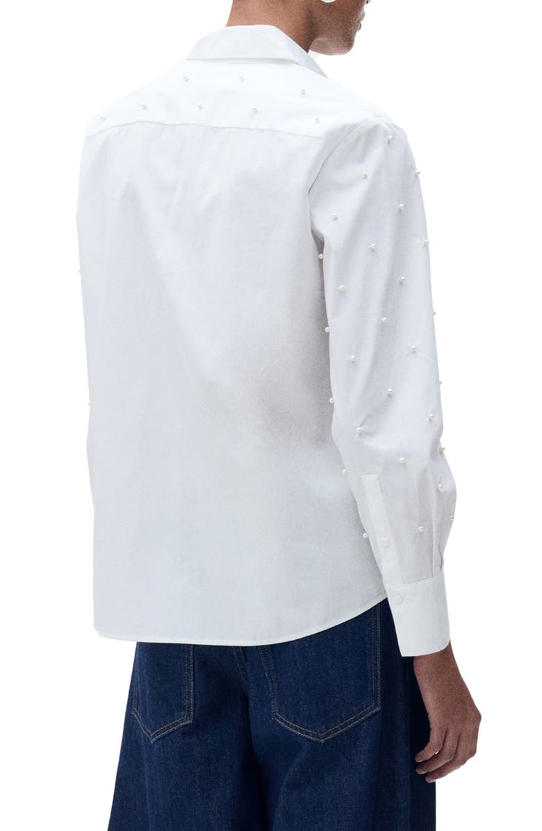 MANGO Faux Pearl Cotton Button-Up Shirt, Alternate, color, 
