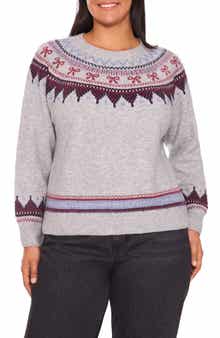 CeCe Fair Isle Ribbon Detail Crewneck Sweater