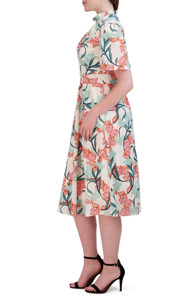 Julia Jordan Floral Print Flutter Sleeve Midi Dress, Alternate, color,