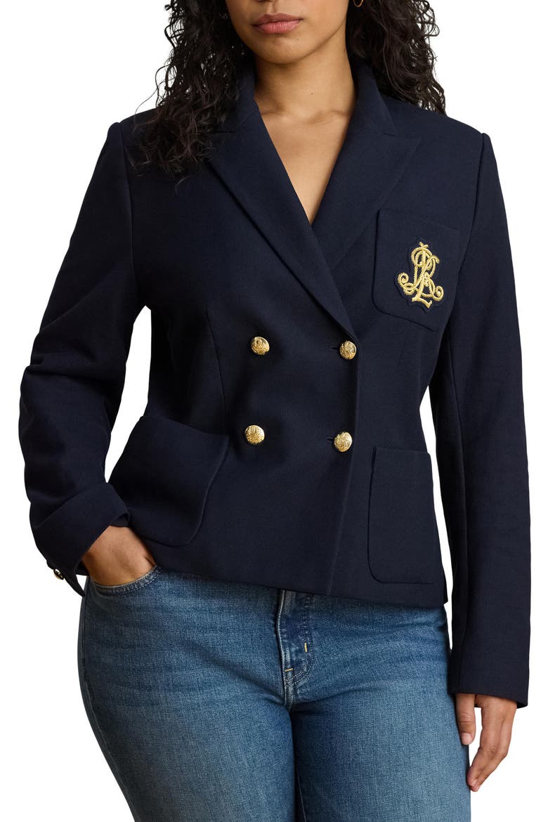 Crest Double Breasted Cotton Piqué Blazer, Alternate, color, LAUREN NAVY