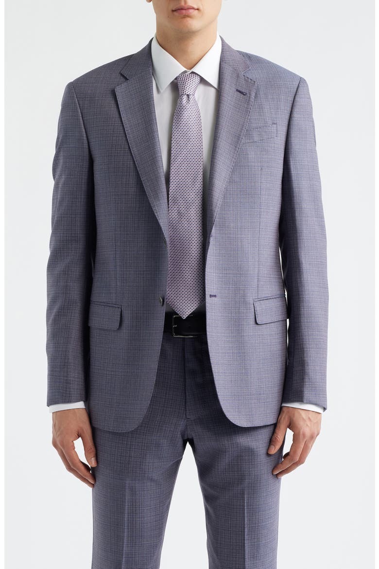 Purple & Blue Plaid Virgin Wool Suit, Alternate, color, PURPLE