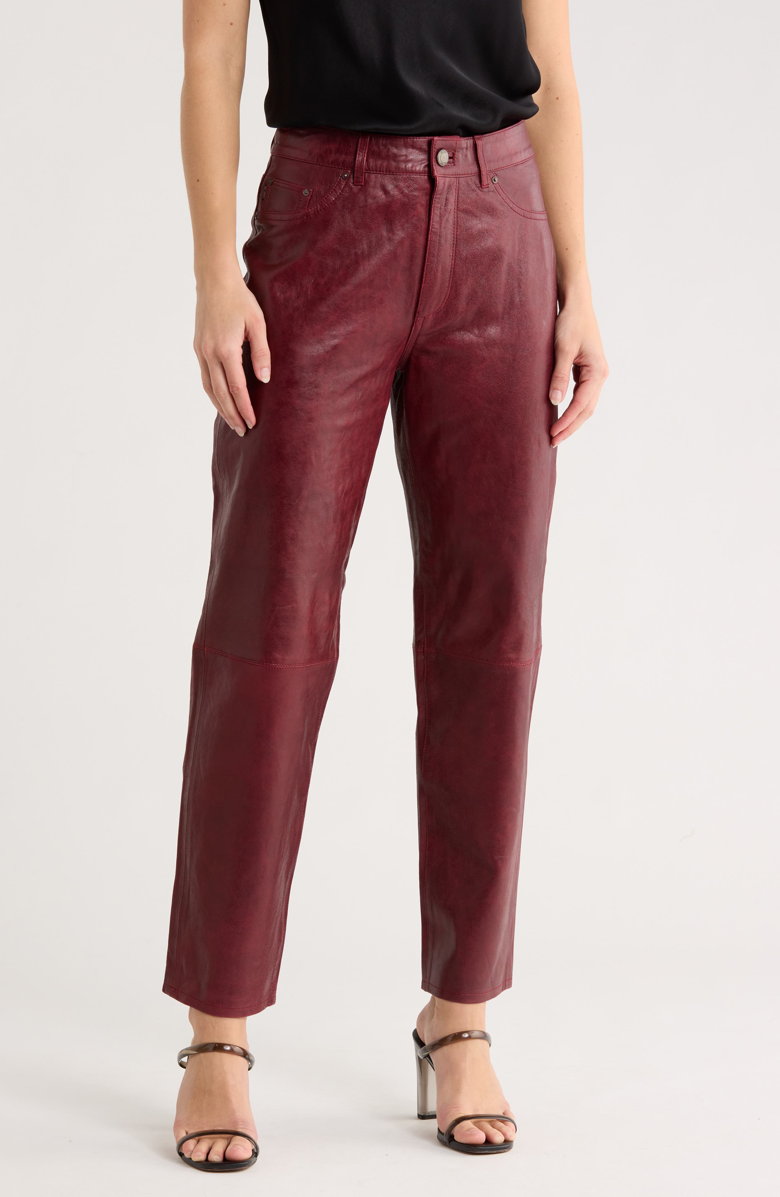 DL1961 Patti High Waist Ankle Straight Leg Leather Pants