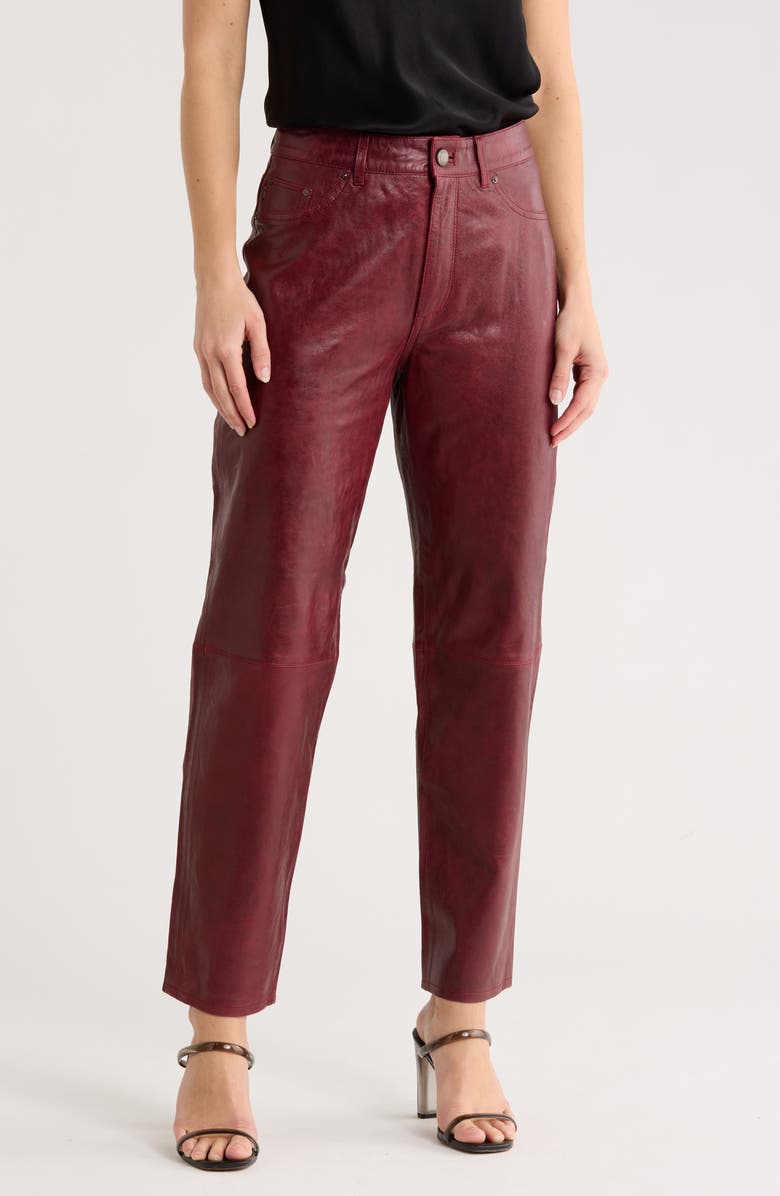 DL1961 Patti High Waist Ankle Straight Leg Leather Pants, Main, color, Burgundy