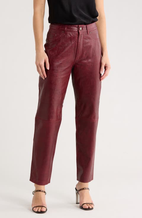 Patti High Waist Ankle Straight Leg Leather Pants