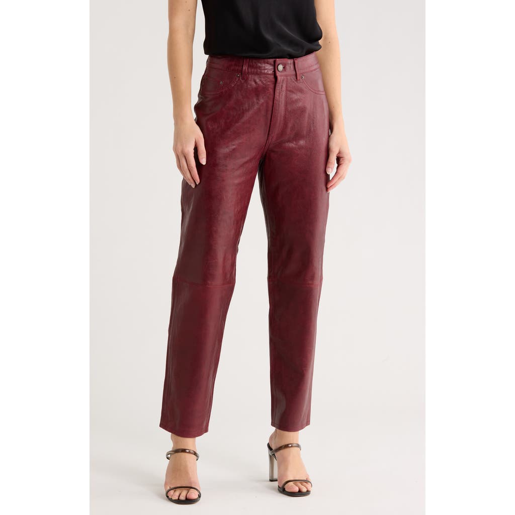 Dl1961 Patti High Waist Ankle Straight Leg Leather Pants In Burgundy