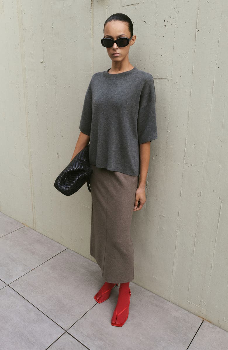 MANGO Oversize Short Sleeve Sweater, Alternate, color, Charcoal