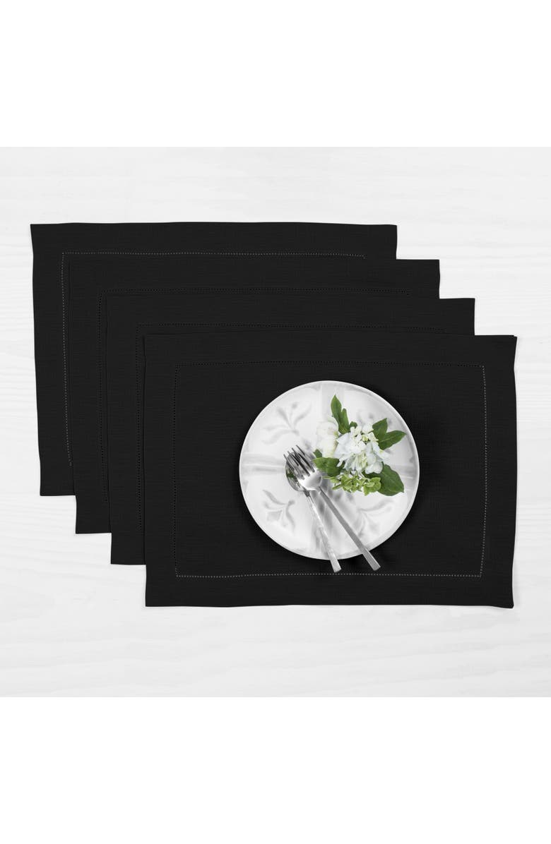 Solino Home Linen Placemats - Classic Hemstitch, 14" x 19", Main, color, Black