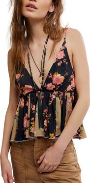 Free People Tillie Floral Plunge Neck Babydoll Top
