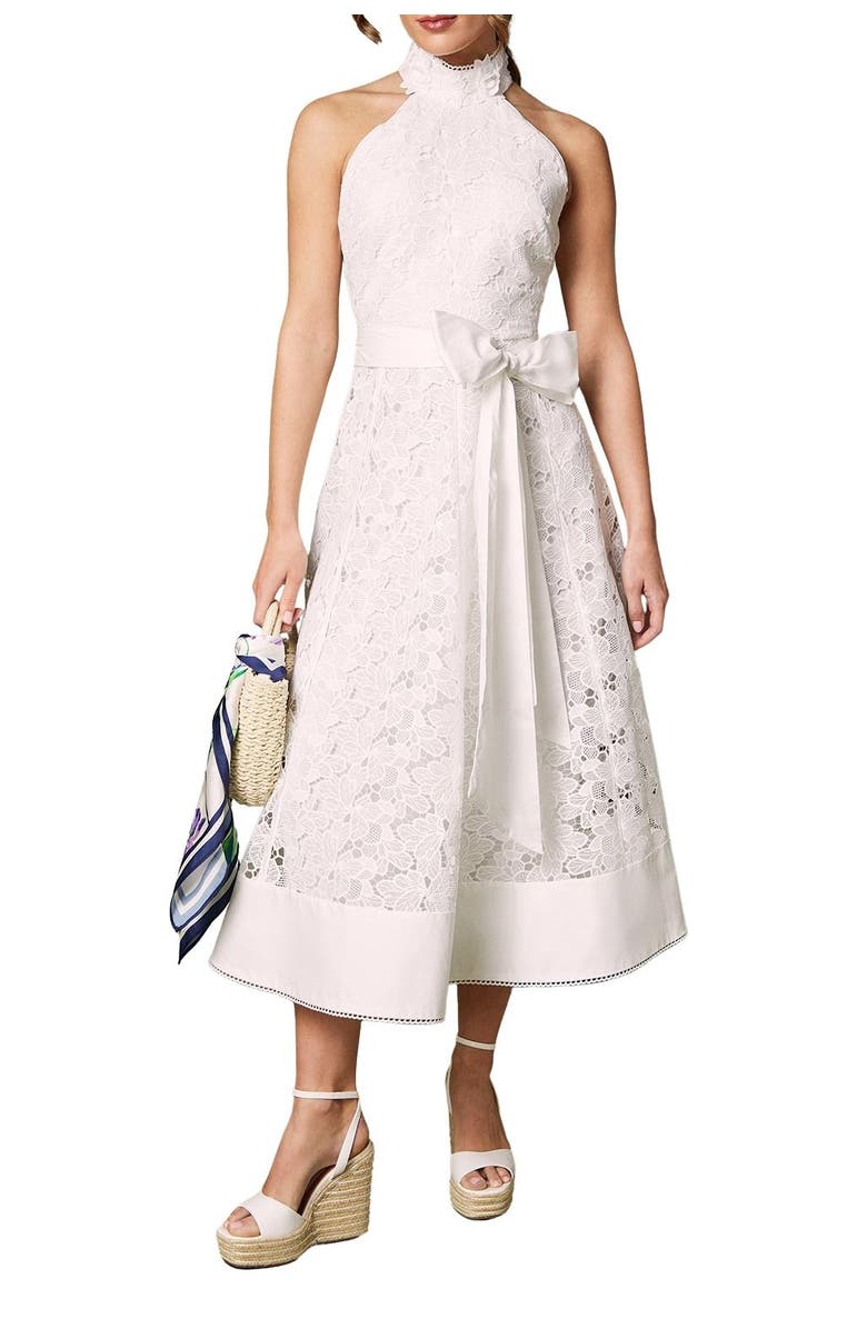 Coast Halterneck Belted Lace Midi Dress, Main, color, Ivory