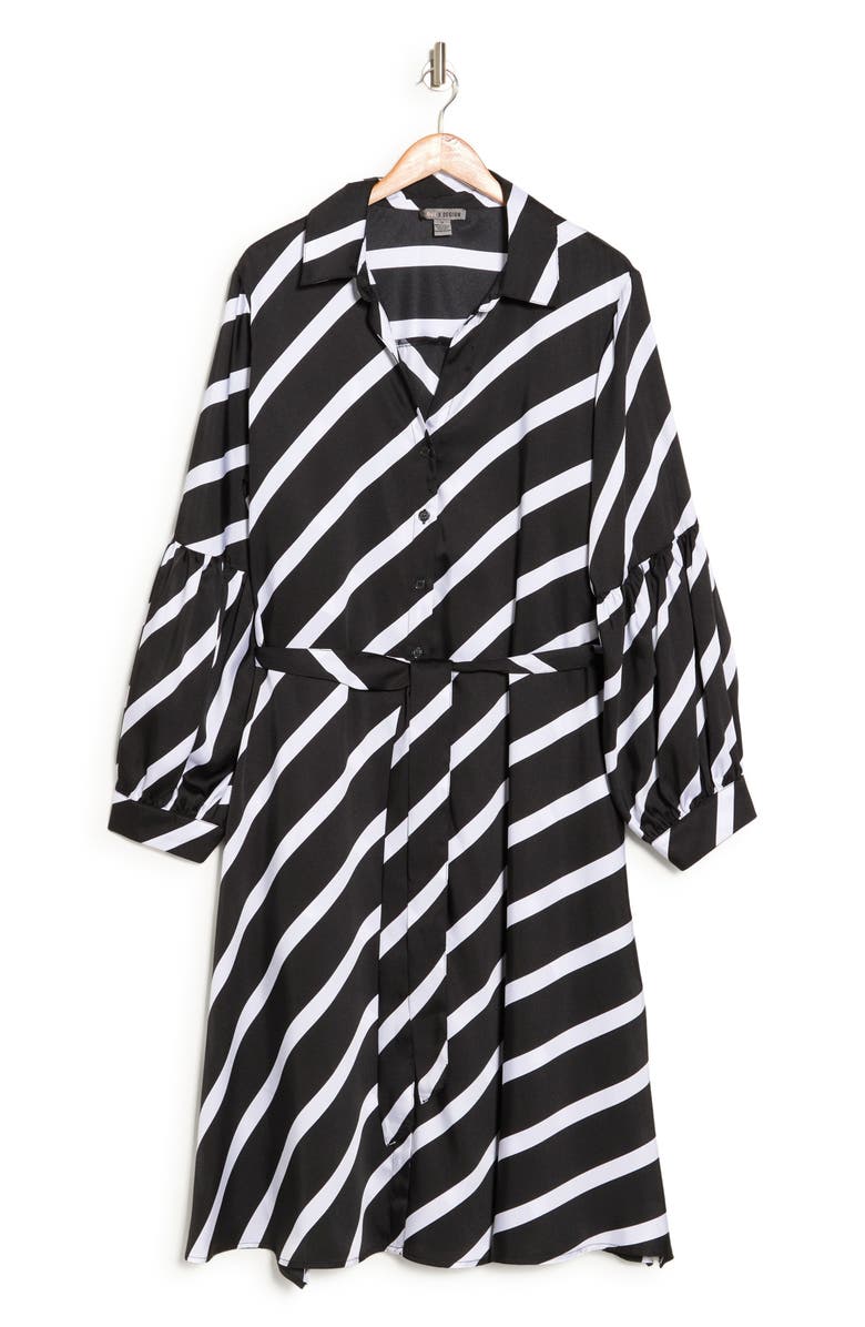 BY DESIGN Castaway Stripe Long Sleeve Shirtdress, Alternate, color, Black And White Combo