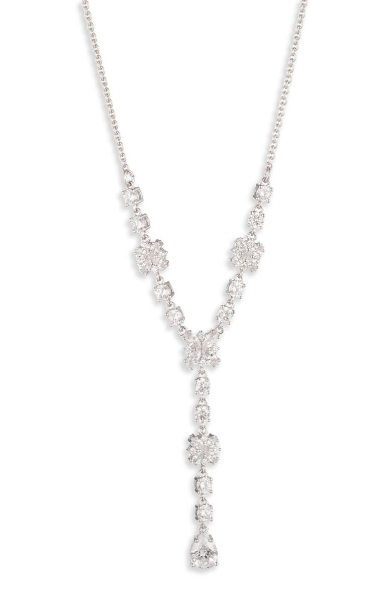 Marchesa Starstruck Cubic Zirconia Y-Necklace, Main, color, Silver