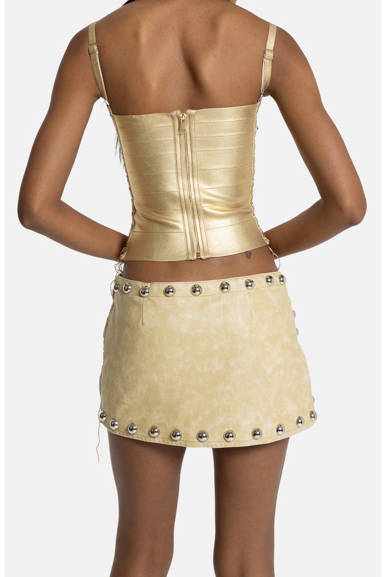 Metallic Lace-Up Bandage Top, Alternate, color, BEIGE