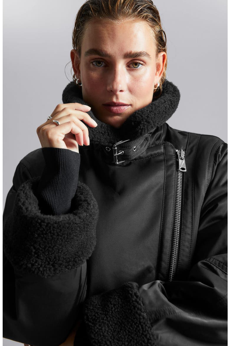 Aviator Jacket, Alternate, color, BLACK W. WHITE PILE DETAILS