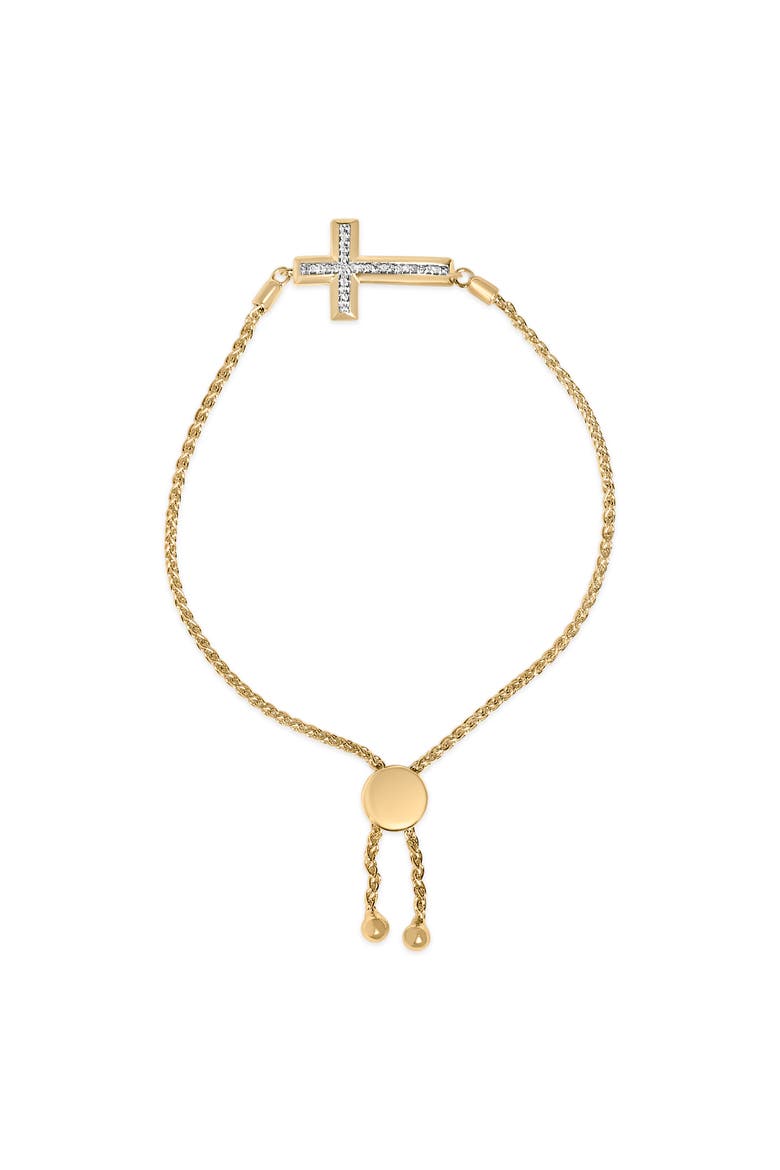 Gold Vermeil Diamond Accent Cross Lariat Bolo Bracelet, Main, color, Silver