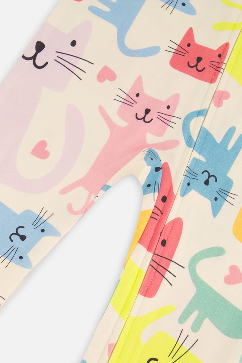 Cat Organic Cotton Front Zipper One Piece Pajama, Alternate, color, White Printed Cats