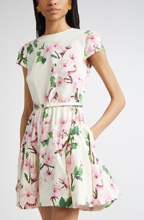 Oscar De La Renta Cherry Blossom Belted Poplin Minidress