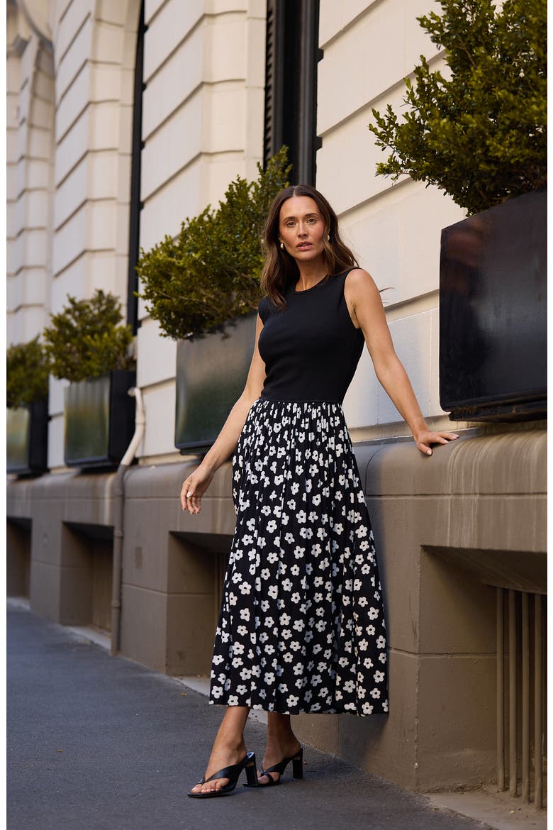 Daphne Mixed Media Midi Dress, Alternate, color, DITSY DAISY