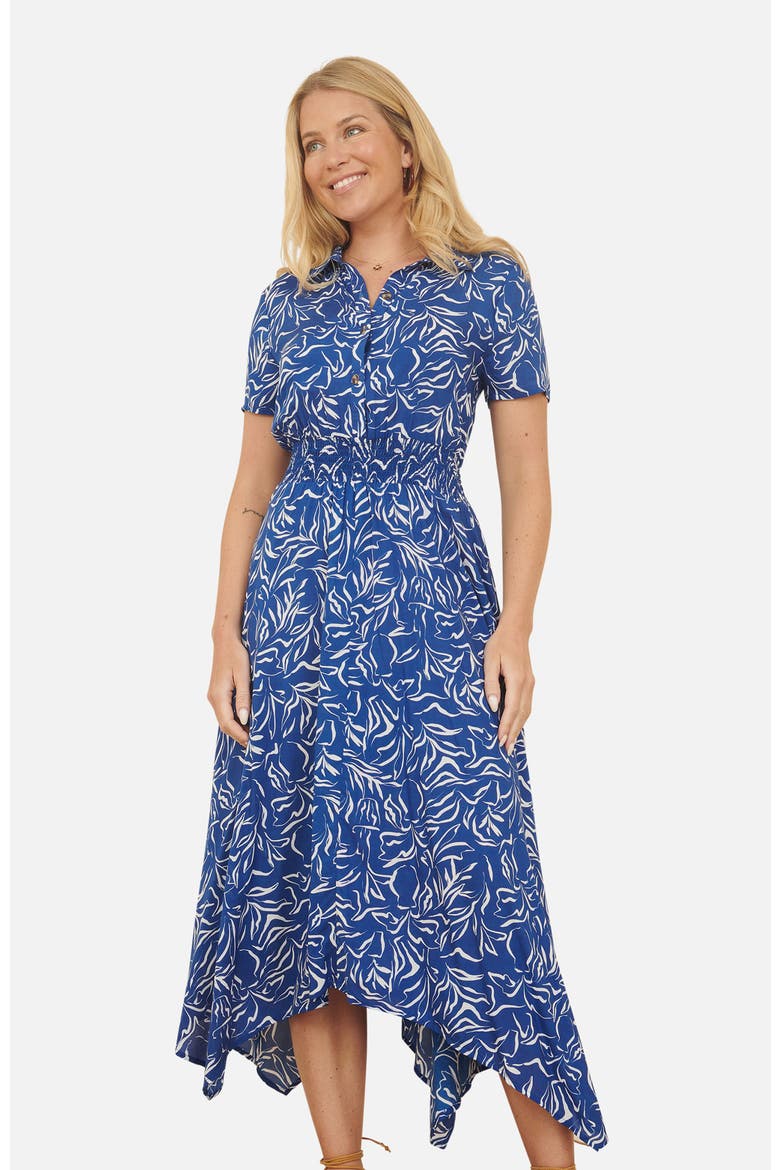 Printed Midi Ruched Shirt Dress, Alternate, color, Blue