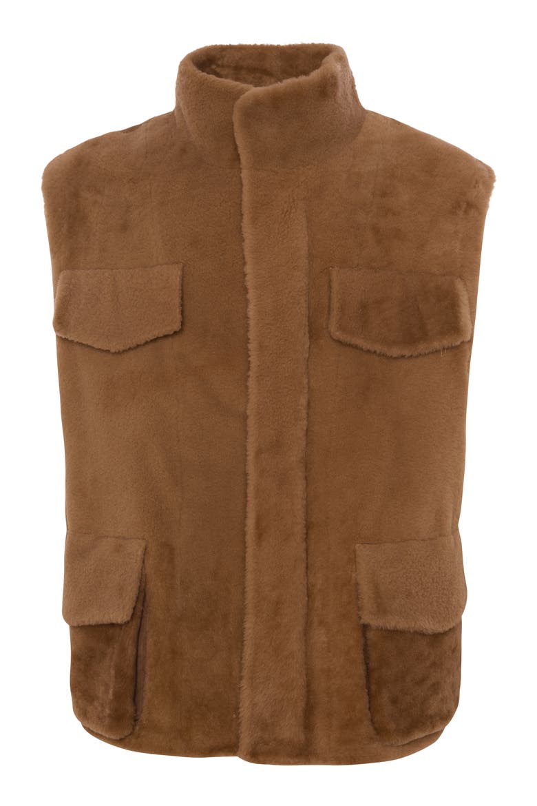 Mens Genuine Shearling Vest, Alternate, color, LIGHT BROWN