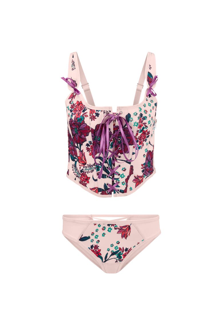 Alex Corset & Panty Set, Alternate, color, Floral pink
