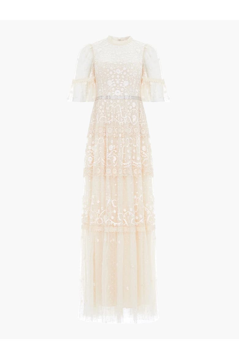 Midsummer Lace Round Neck Dress, Alternate, color, Champagne