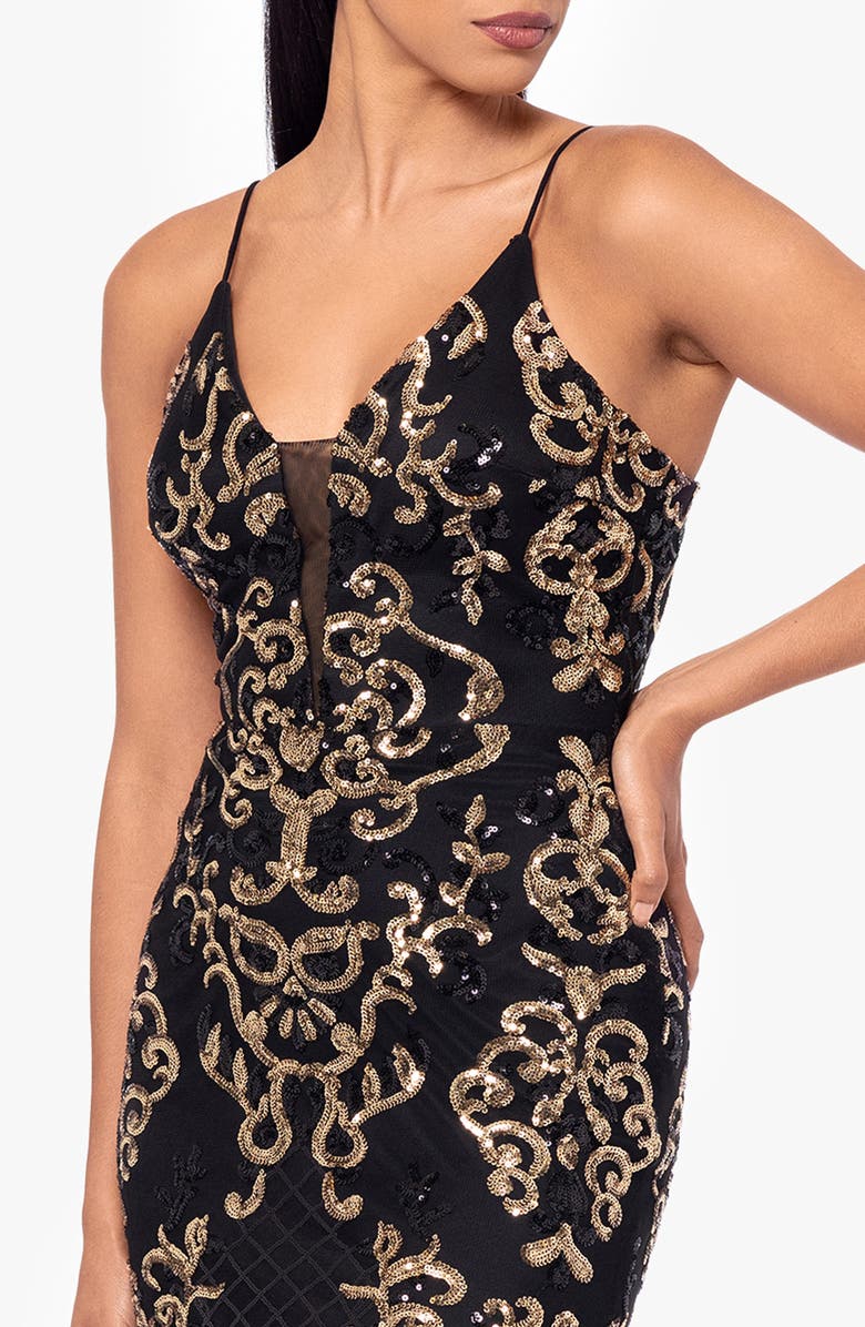 Betsy & Adam Sequin Mermaid Gown, Alternate, color, Black/ Gold