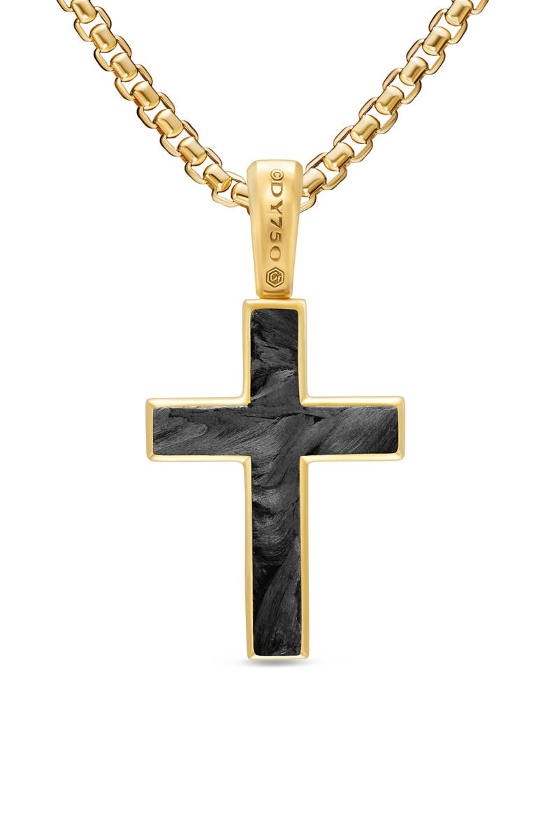 Cross Amulet in 18K Yellow Gold with Forged Carbon, 24mm, Alternate, color, GOLD