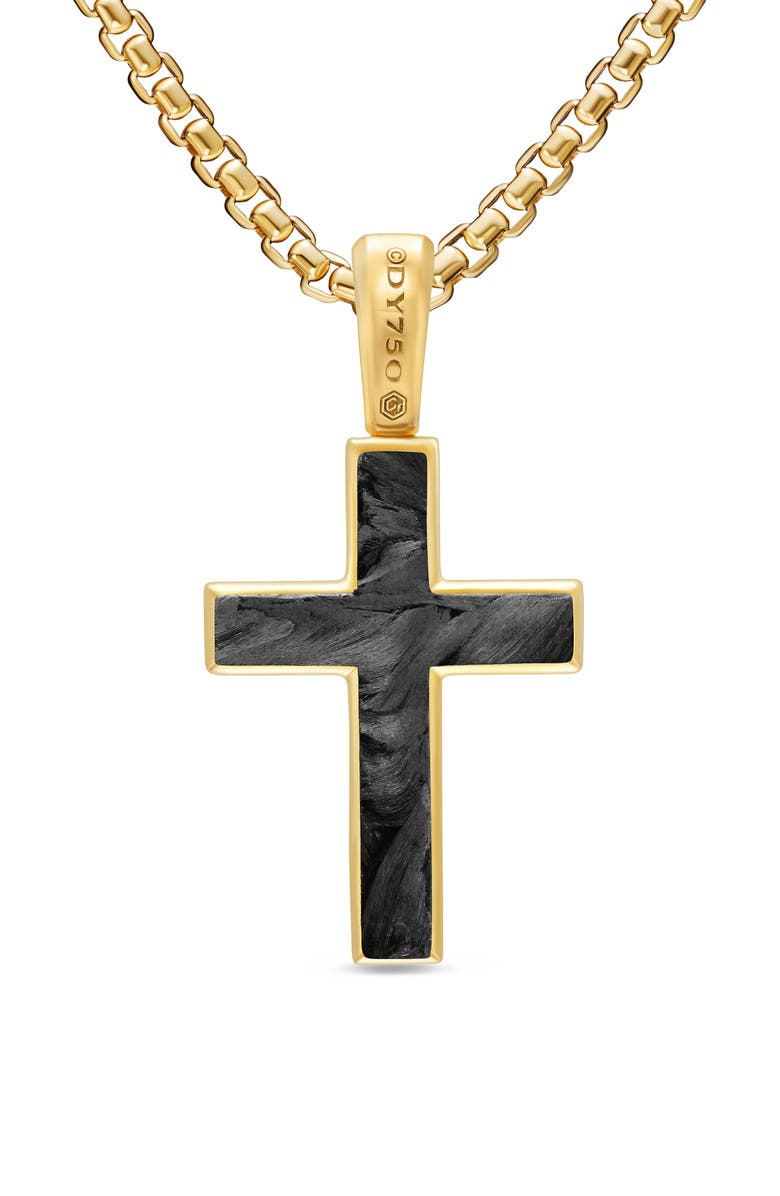 David Yurman Cross Amulet in 18K Yellow Gold with Forged Carbon, 24mm, Alternate, color, Gold