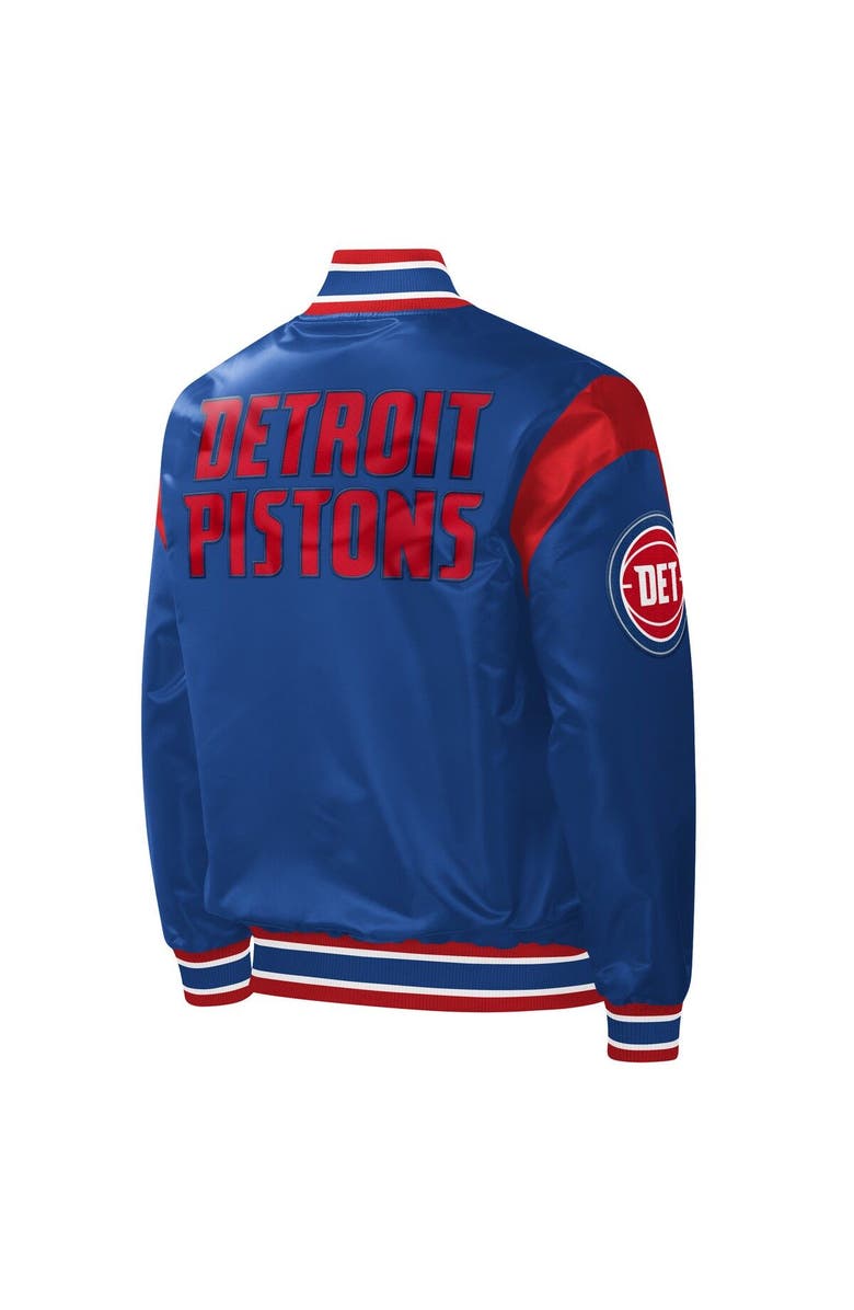 STARTER Men's Starter Blue Detroit Pistons Force Play Satin Full-Snap Varsity Jacket, Alternate, color, 
