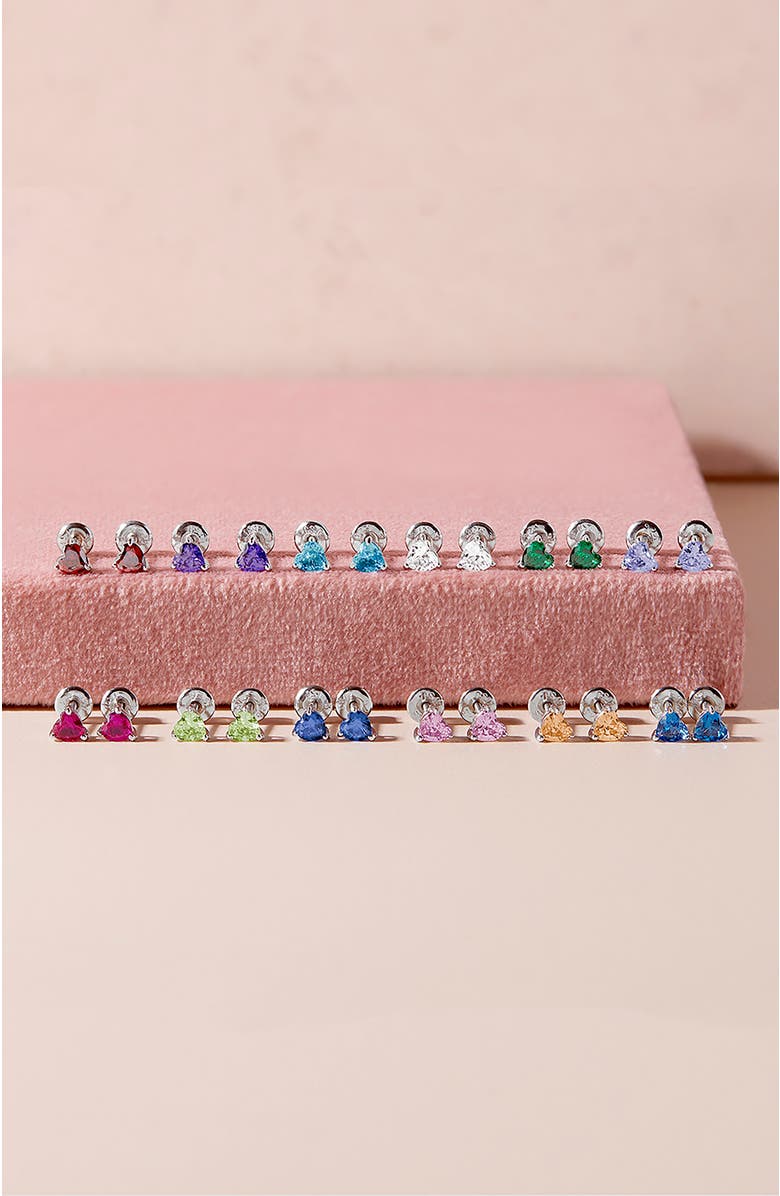 In Season Jewelry Cubic Zirconia Birthstone Heart Solitaire Earrings, Alternate, color, April