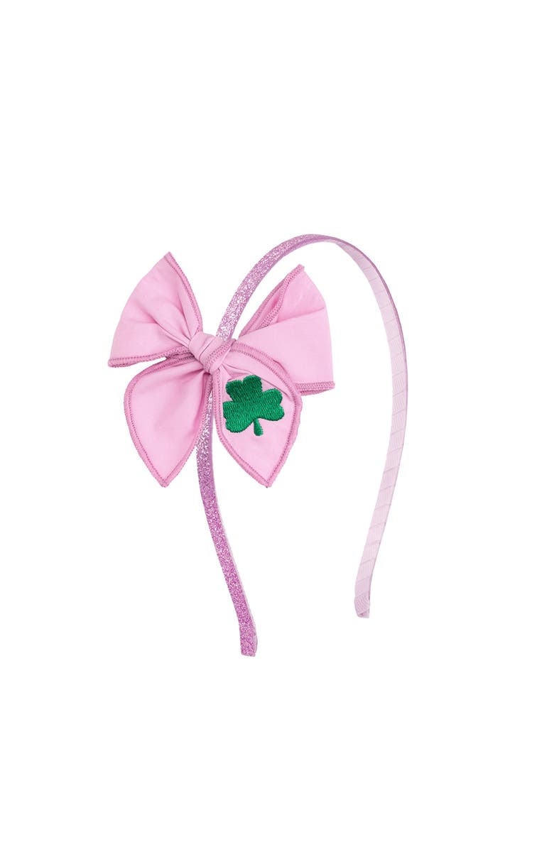 Sweet Wink Shamrock St. Patrick's Day Bow Headband, Main, color, Bubblegum Pink