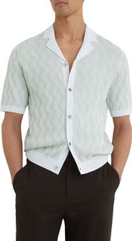 Reiss Johnny Wave Knit Cotton Camp Shirt