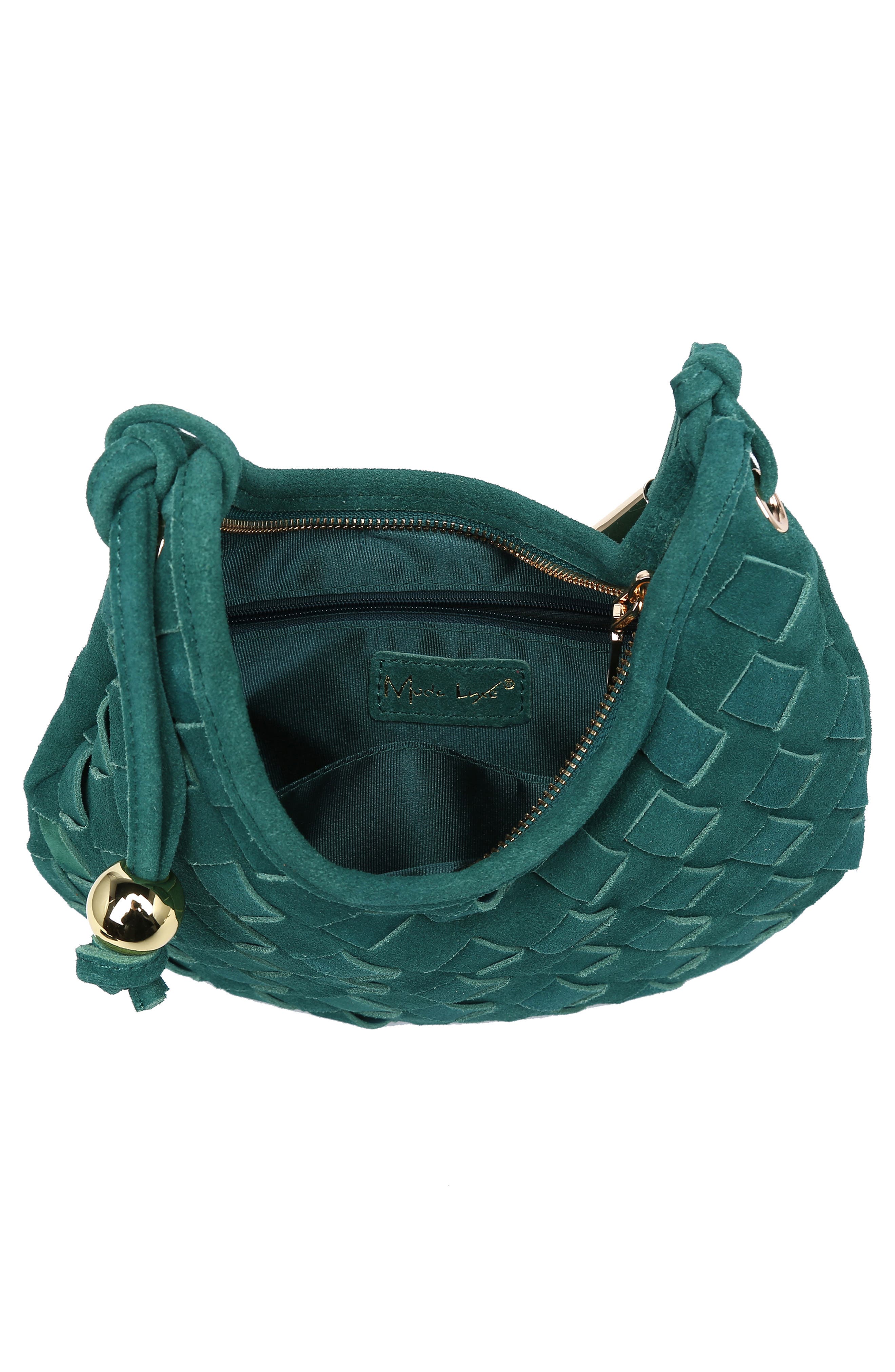 Woven Leather Shoulder Bag, Alternate, color, GREEN