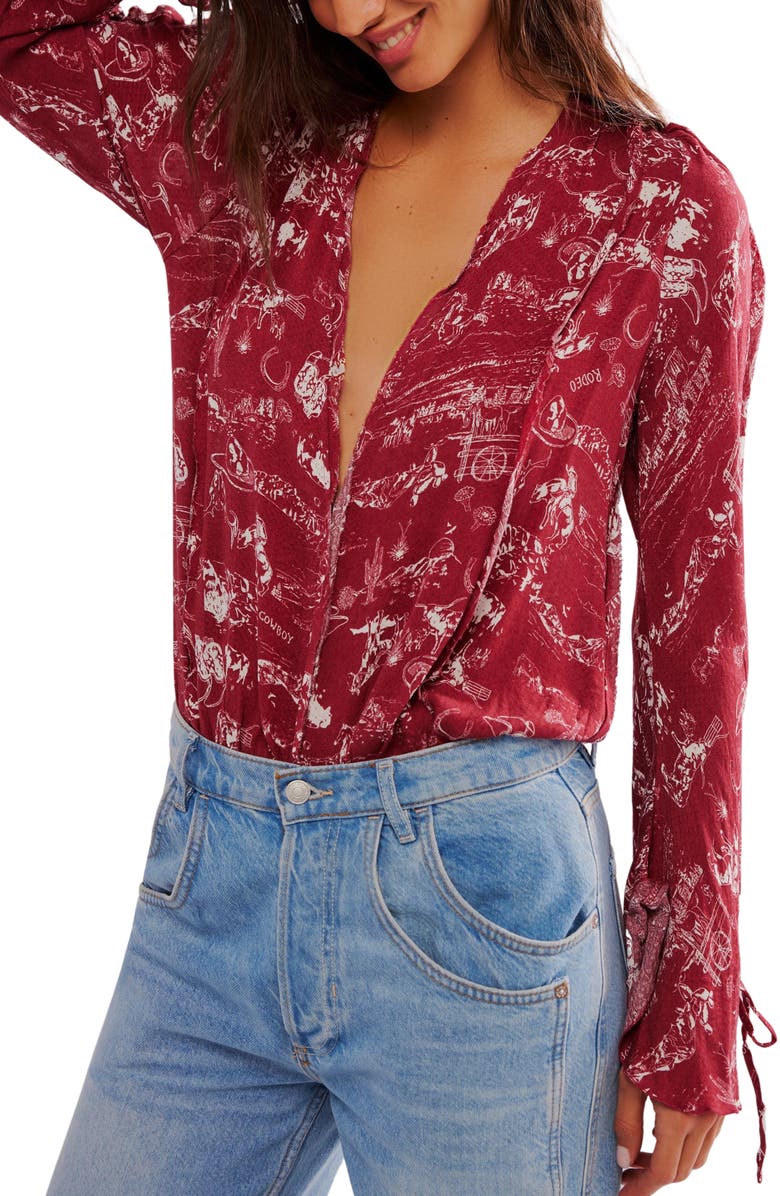 Free People Everything's Rosy Bodysuit, Main, color, Western Print