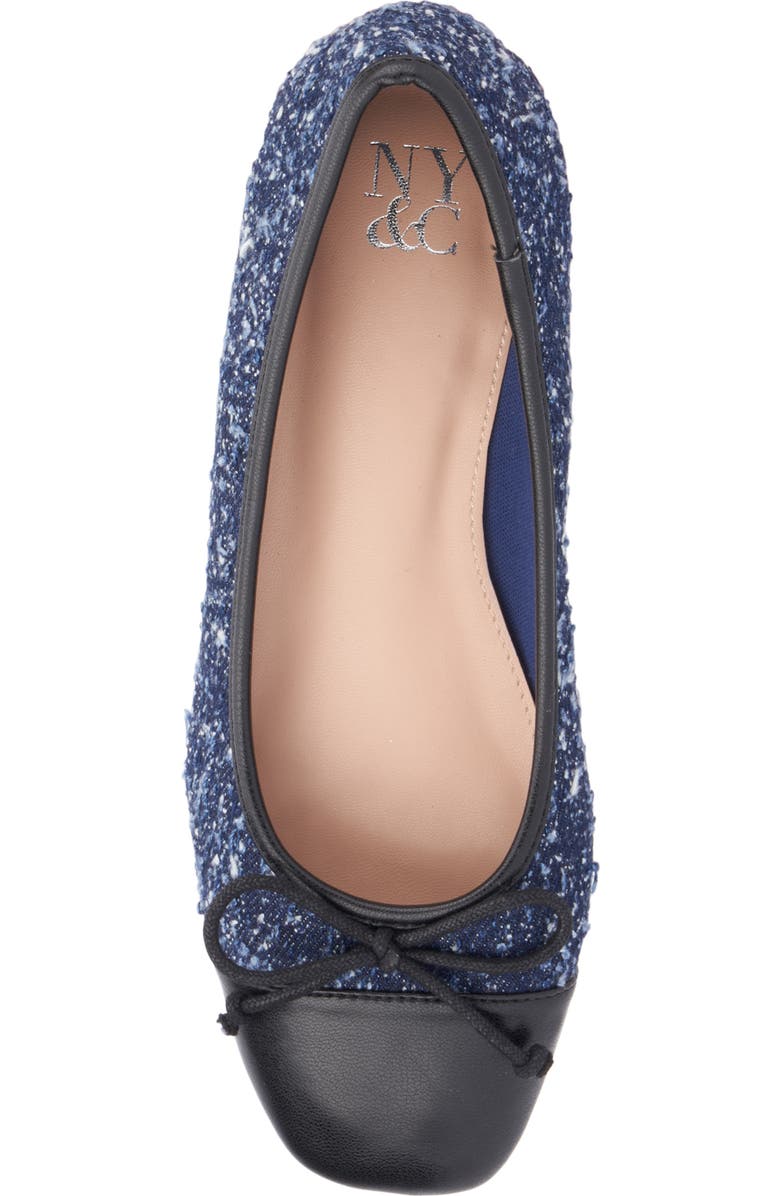 NEW YORK AND COMPANY Patricia Cap Toe Flat, Alternate, color, Navy Boucle